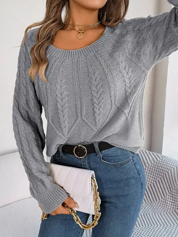 New autumn and winter casual solid color twist long-sleeved pullover sweater