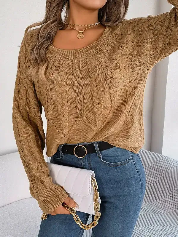 New autumn and winter casual solid color twist long-sleeved pullover sweater