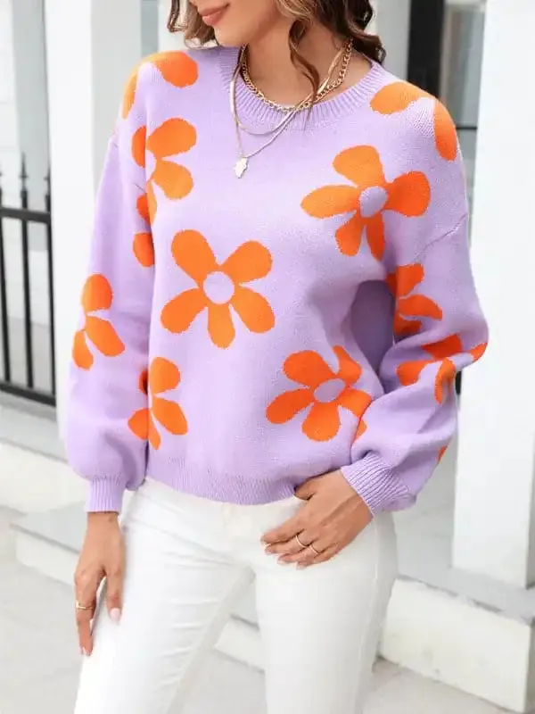 New long sleeve pullover floral pullover sweater