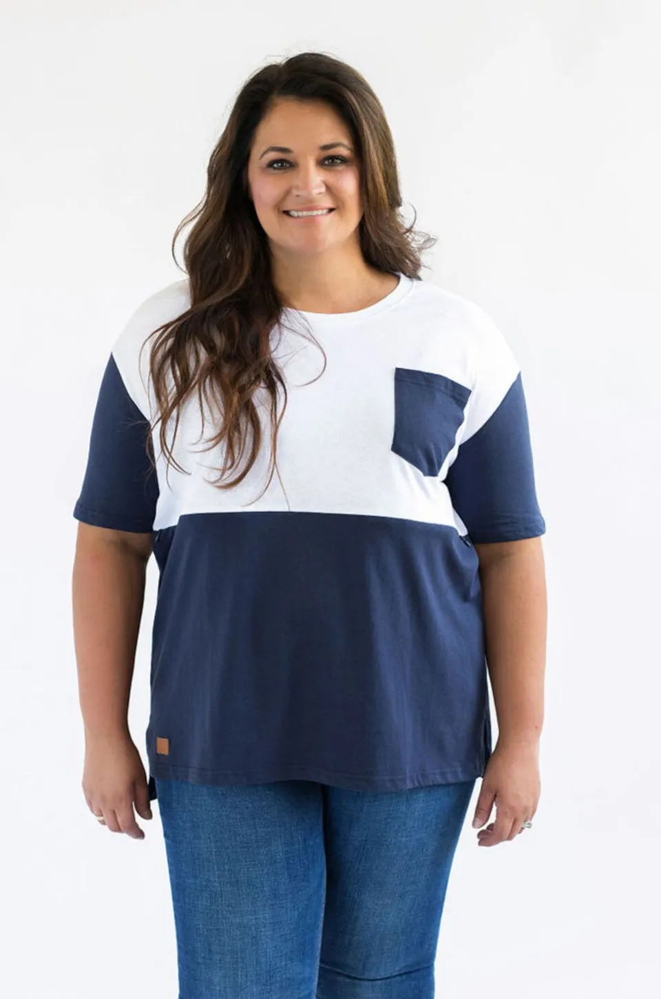 Nursing Pocket T-Shirt - Hidden Zipper - Navy/White POCKET