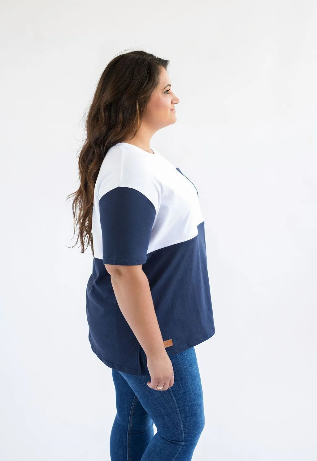 Nursing Pocket T-Shirt - Hidden Zipper - Navy/White POCKET