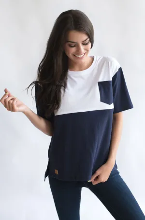 Nursing Pocket T-Shirt - Hidden Zipper - Navy/White POCKET
