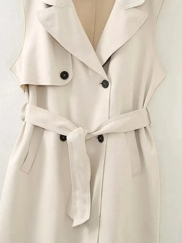 Pre Order:  Sleeveless Double-Breasted Long Vest