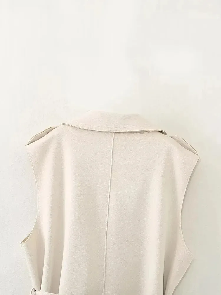 Pre Order:  Sleeveless Double-Breasted Long Vest