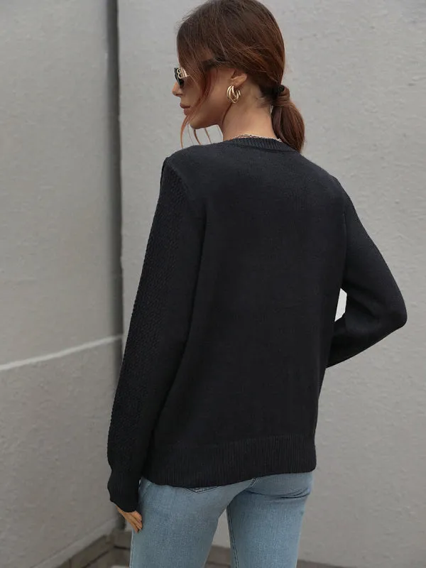 Pullover loose solid color knit fringed sweater