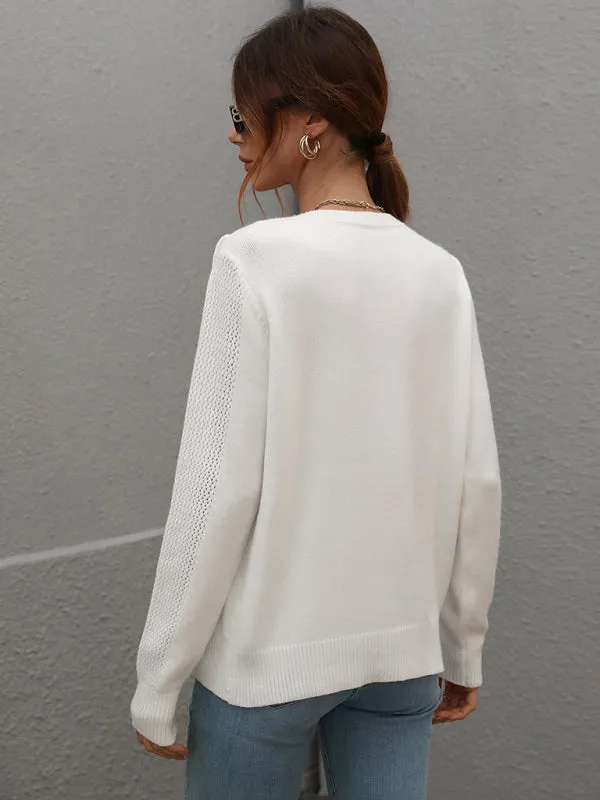 Pullover loose solid color knit fringed sweater