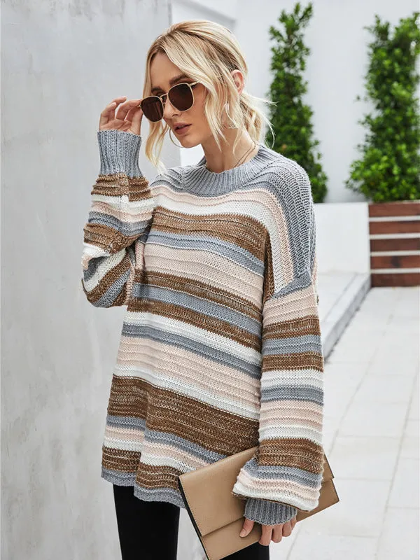 Pullover plus size women's sweater knitted patchwork sweater