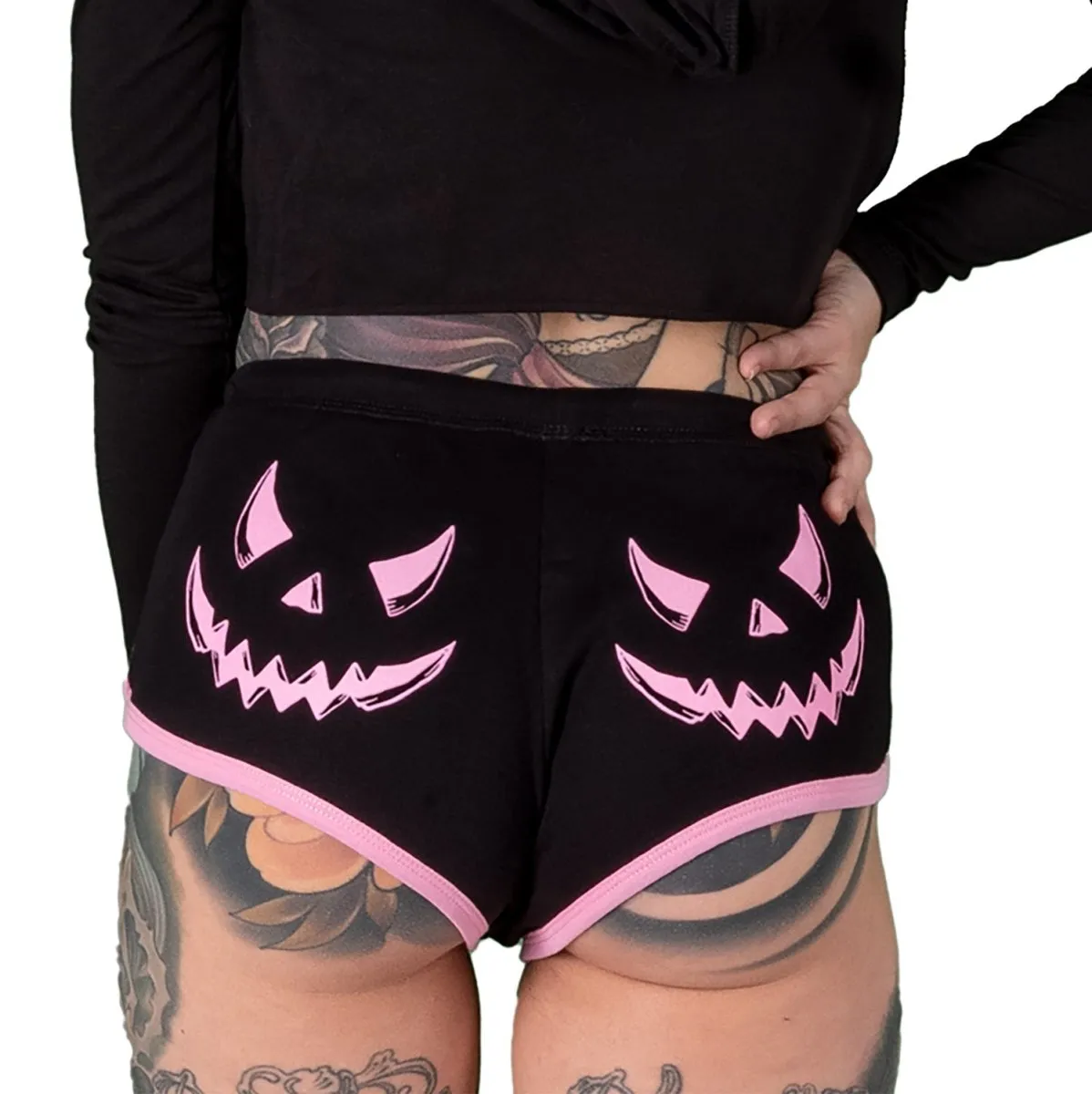 Pumpkin Face Pink Trim Short Shorts