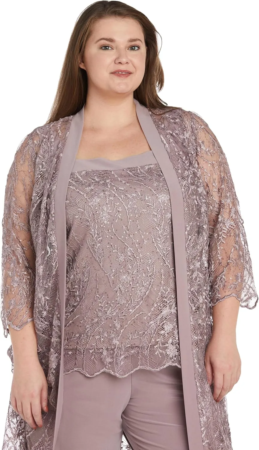 R&M Richards Womens 3PC Lace Suit Pants