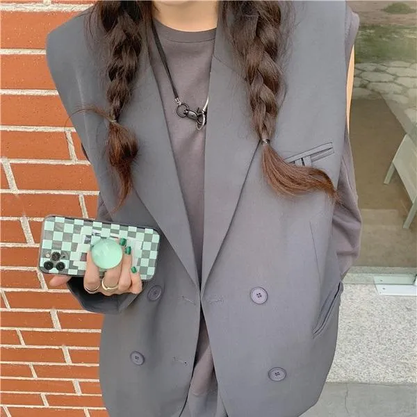 Retro Casual Suit Vest   Shoulderless Loose Shirt