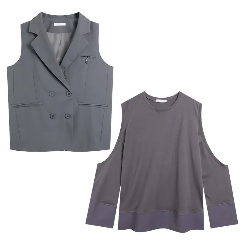 Retro Casual Suit Vest   Shoulderless Loose Shirt
