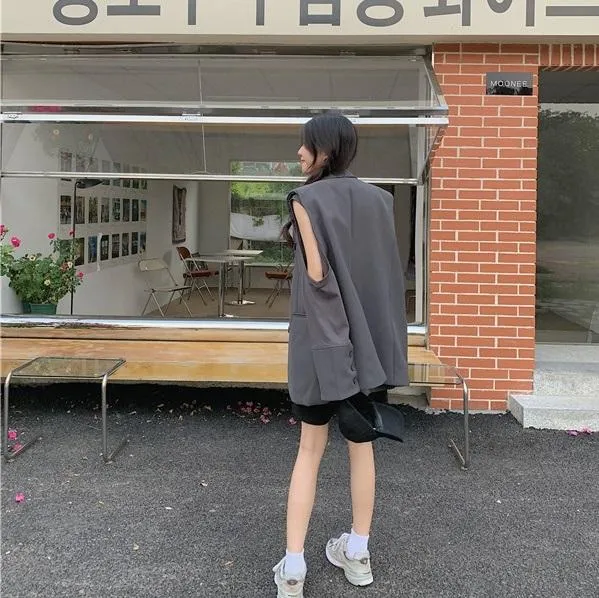 Retro Casual Suit Vest   Shoulderless Loose Shirt