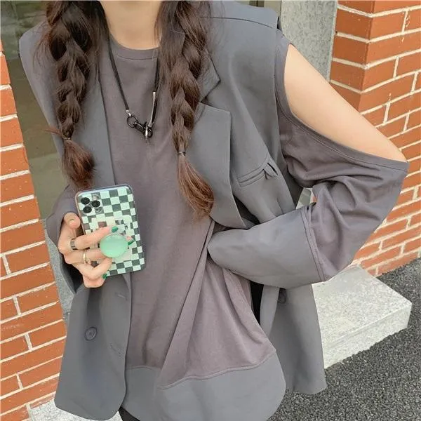 Retro Casual Suit Vest   Shoulderless Loose Shirt