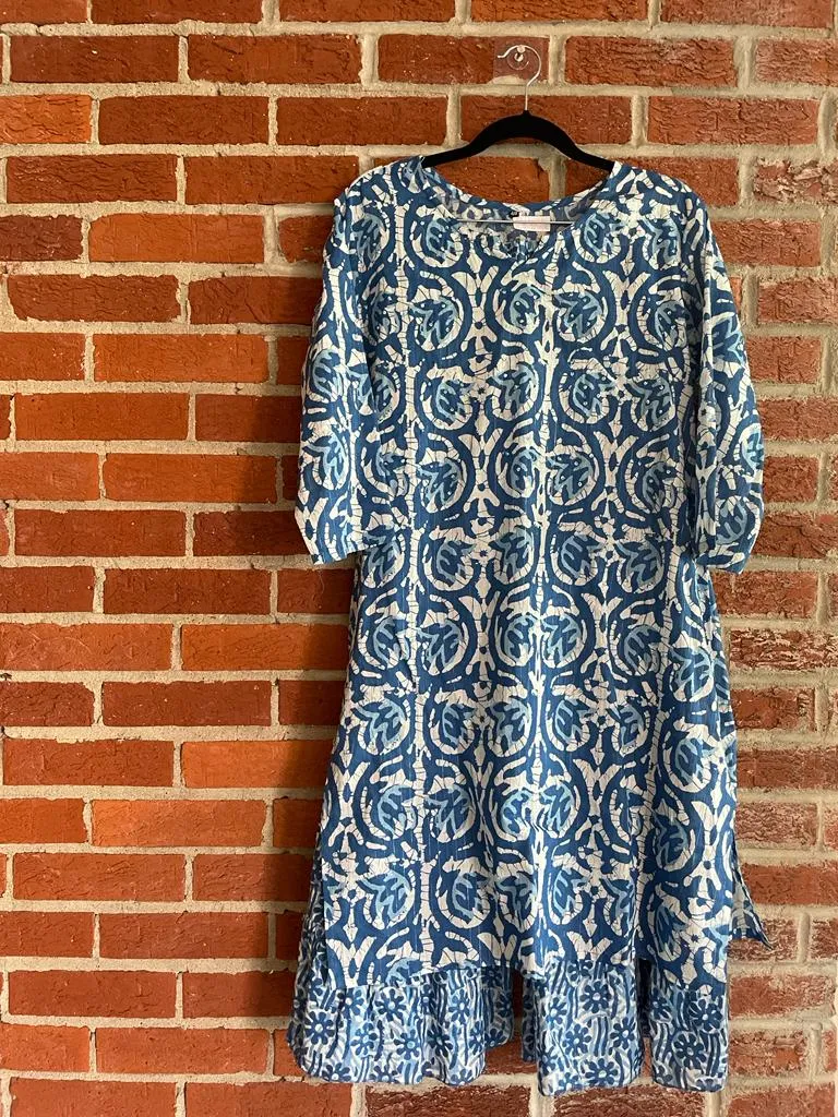 RFSS1142 - Cotton Sharara set in White with Blue print. Comes with Sharara Pants