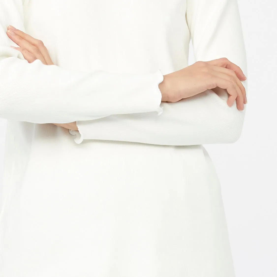 RIBBED MOCK NECK TOP ~ WHITE [ Cotton, Long Sleeved ]