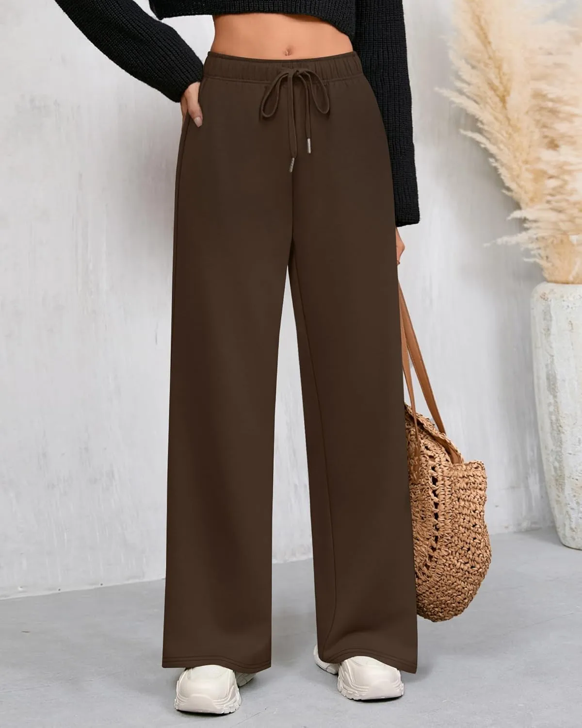 Riyiper 3 Pack Women Wide Leg Sweatpants Drawstring Straight Pants Elastic Waist Joggers Open Bottom Sweatpants with Pockets