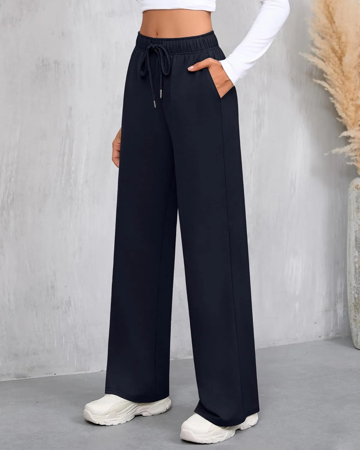 Riyiper 3 Pack Women Wide Leg Sweatpants Drawstring Straight Pants Elastic Waist Joggers Open Bottom Sweatpants with Pockets