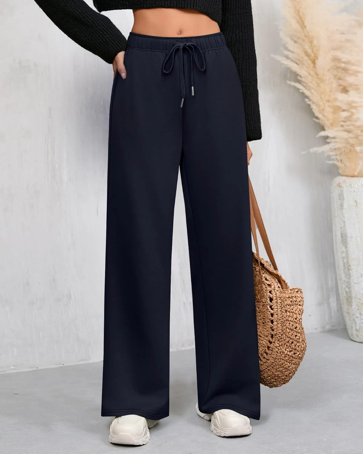 Riyiper 3 Pack Women Wide Leg Sweatpants Drawstring Straight Pants Elastic Waist Joggers Open Bottom Sweatpants with Pockets