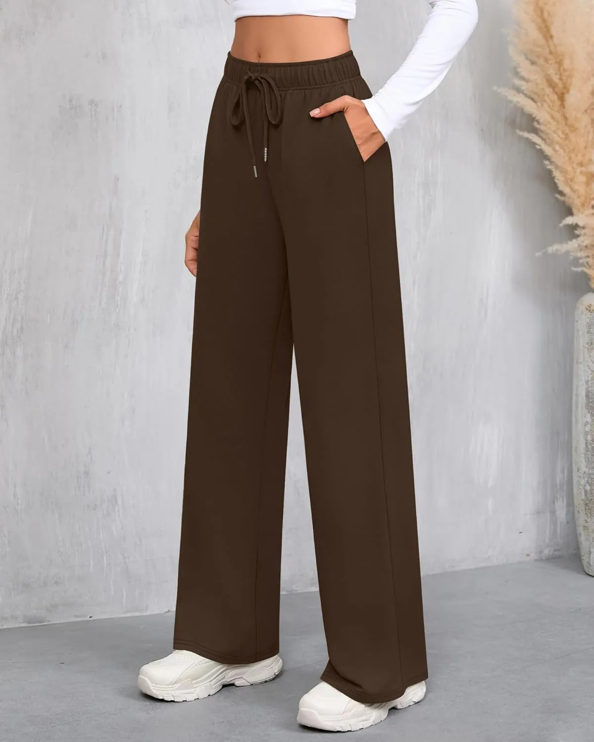 Riyiper 3 Pack Women Wide Leg Sweatpants Drawstring Straight Pants Elastic Waist Joggers Open Bottom Sweatpants with Pockets
