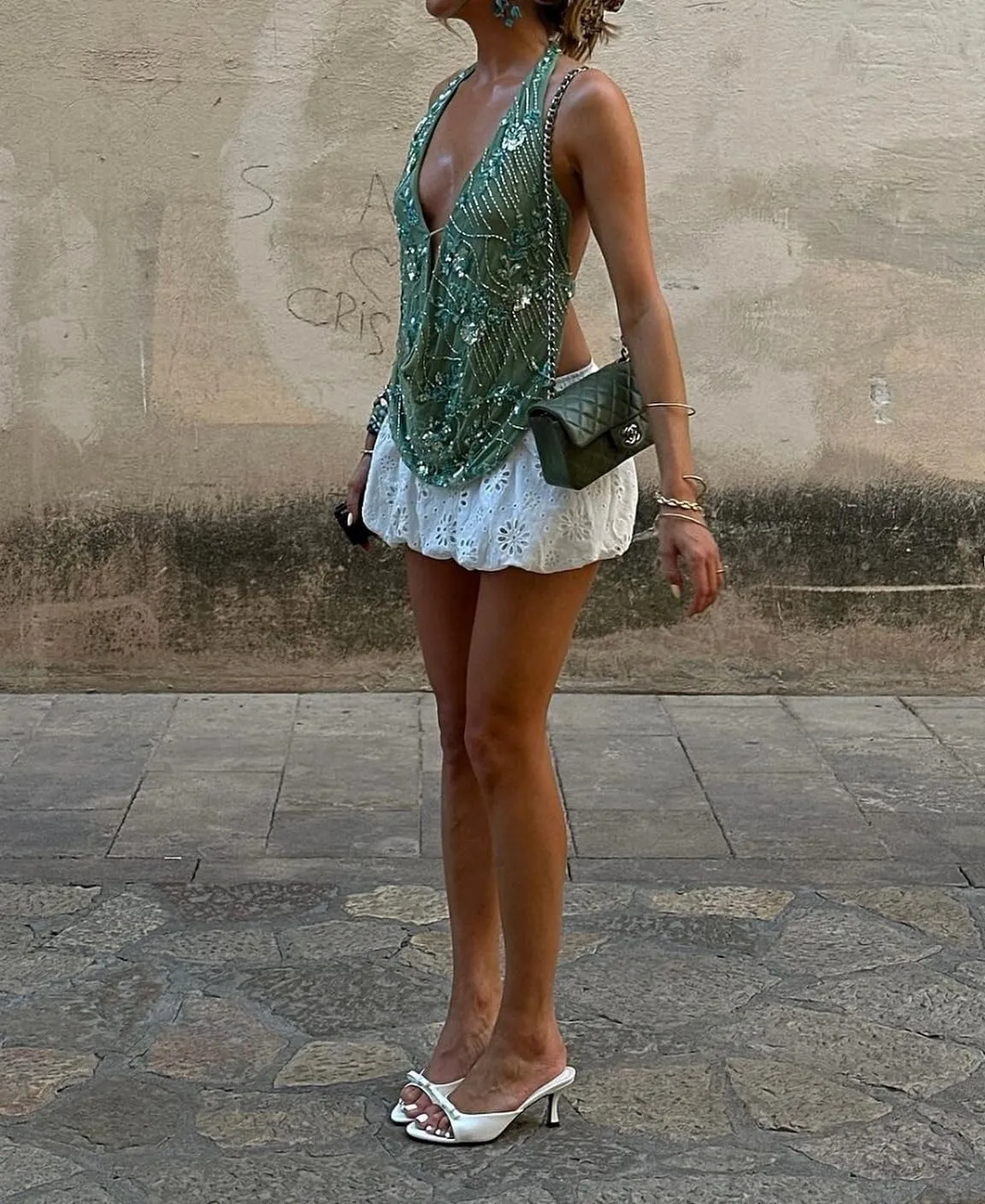 Sequin Halter Tops for Women Y2k Sparkly Sleeveless Backless Beaded Top Night Out Party Going Out Top Rave Outfits