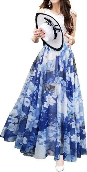 Sinono Womens Long Chiffon Bohemian Skirt Gypsy Dress Maxi Boho Beach Skirt