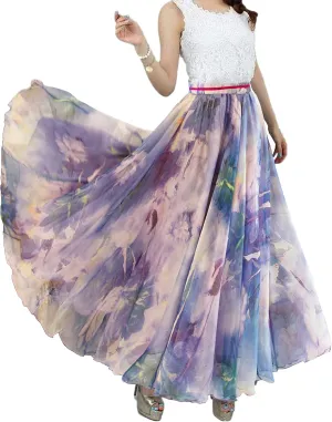 Sinono Womens Long Chiffon Bohemian Skirt Gypsy Dress Maxi Boho Beach Skirt