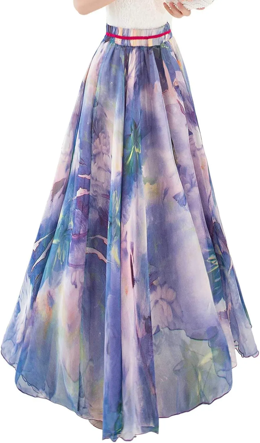 Sinono Womens Long Chiffon Bohemian Skirt Gypsy Dress Maxi Boho Beach Skirt