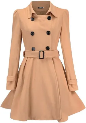 Sister Amy Women's Fashion Lapel Double-Breasted Trench Scalloped Hem Winter Jacket
