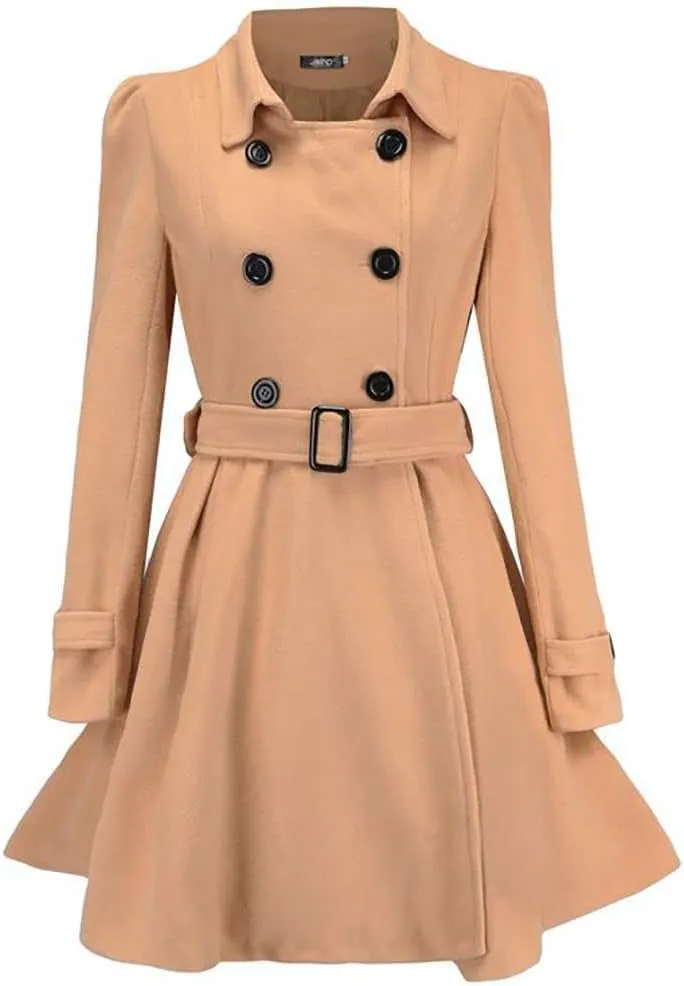 Sister Amy Women's Fashion Lapel Double-Breasted Trench Scalloped Hem Winter Jacket