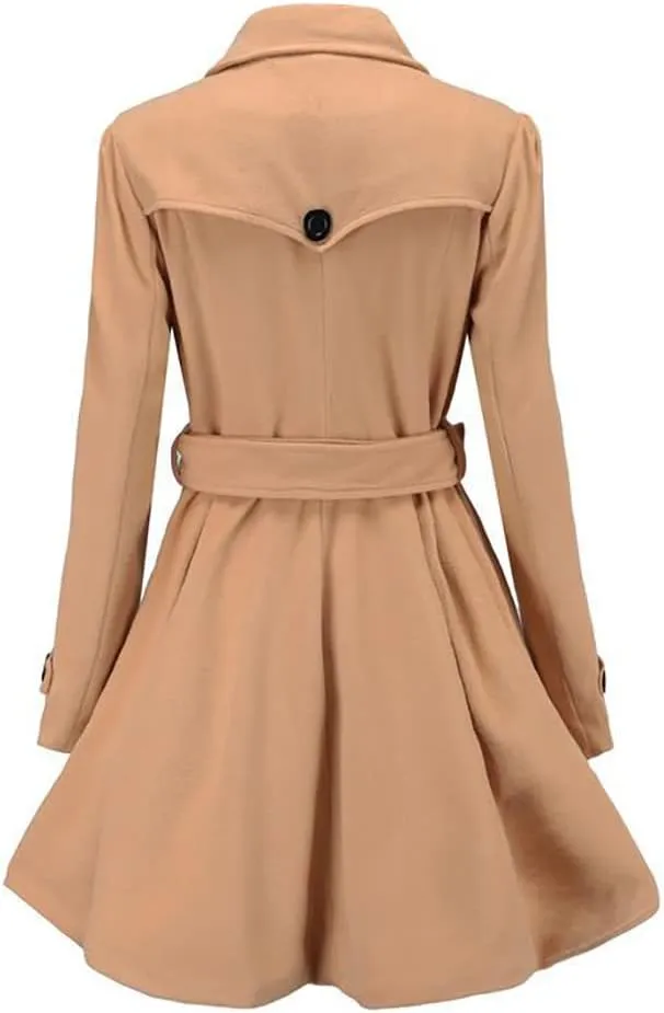 Sister Amy Women's Fashion Lapel Double-Breasted Trench Scalloped Hem Winter Jacket