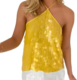 Sparkle Sequin Halter Crop Top for Women Y2K Coquette Glitter Backless Tie Up Cami Tank Top Rave Party Clubwear