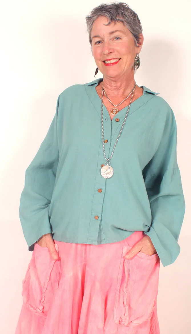 Tienda ho Linen  Top l/slv Boho Resort Wear Hippie Chic Plus Sml-2x