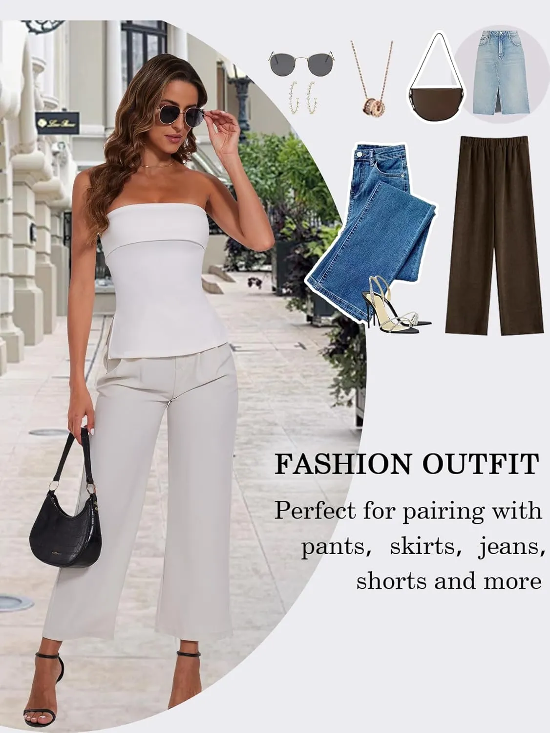 Tube Tops for Women Strapless Top Going Out Split Bandeau Top Slim Off Shoulder Bustier Backless Summer Tops