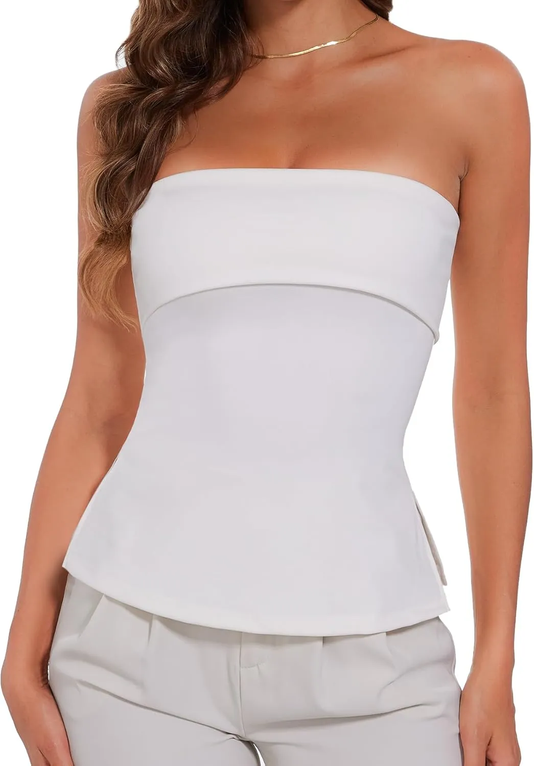 Tube Tops for Women Strapless Top Going Out Split Bandeau Top Slim Off Shoulder Bustier Backless Summer Tops