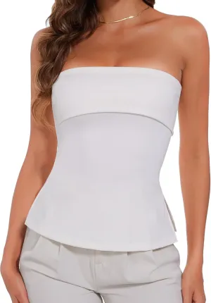 Tube Tops for Women Strapless Top Going Out Split Bandeau Top Slim Off Shoulder Bustier Backless Summer Tops