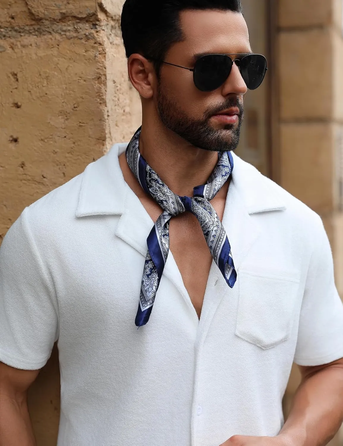 URRU Mens Short Sets 2 Piece Outfits Summer Beach Terry Short Sleeve Button Down Shirt and Shorts Set