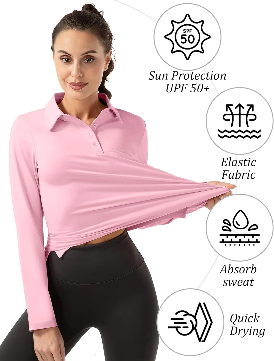 Women Long Sleeve Polo Shirt Golf Sport Top Athletic Sportswear Tennis Activewear
