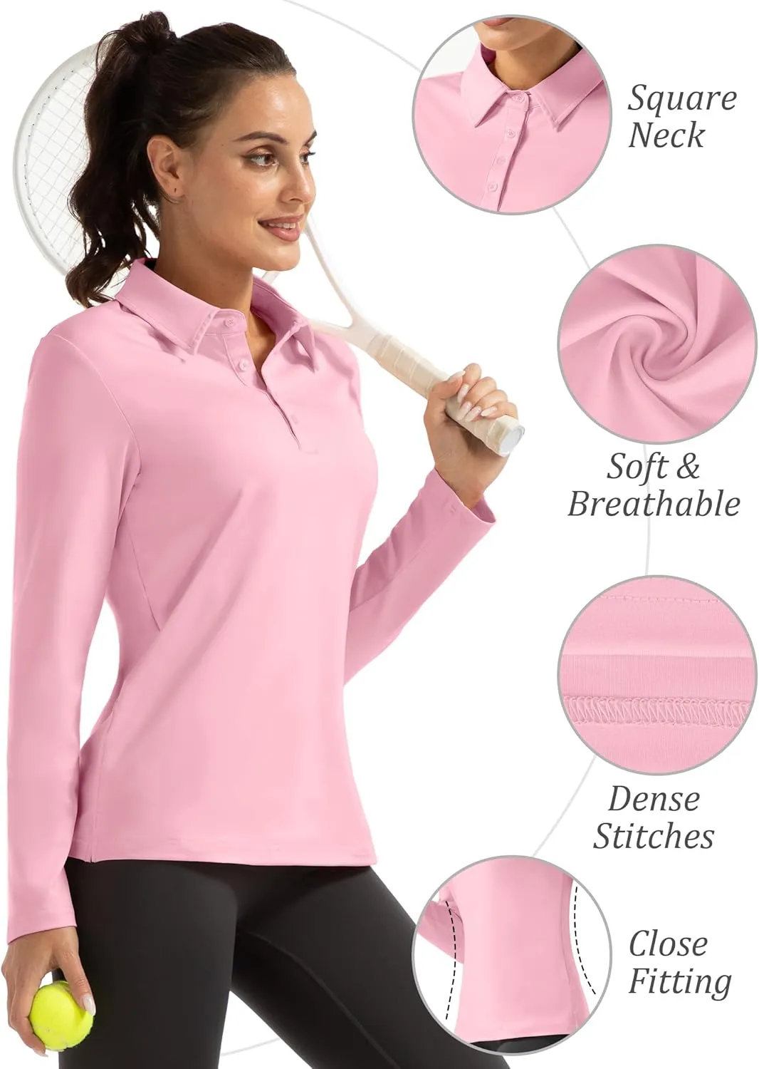 Women Long Sleeve Polo Shirt Golf Sport Top Athletic Sportswear Tennis Activewear