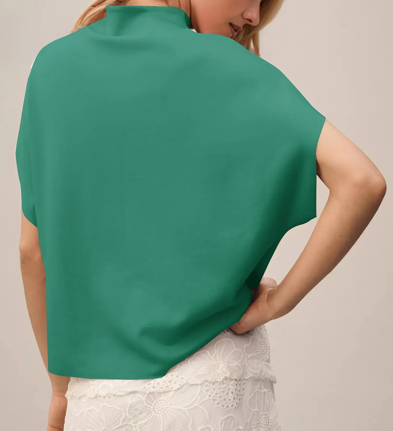 Women Mock Neck Batwing Short Sleeve Loose Tshirt Top Turtle Neck Batwing Sleeve Solid Oversized Tee Shirt Top