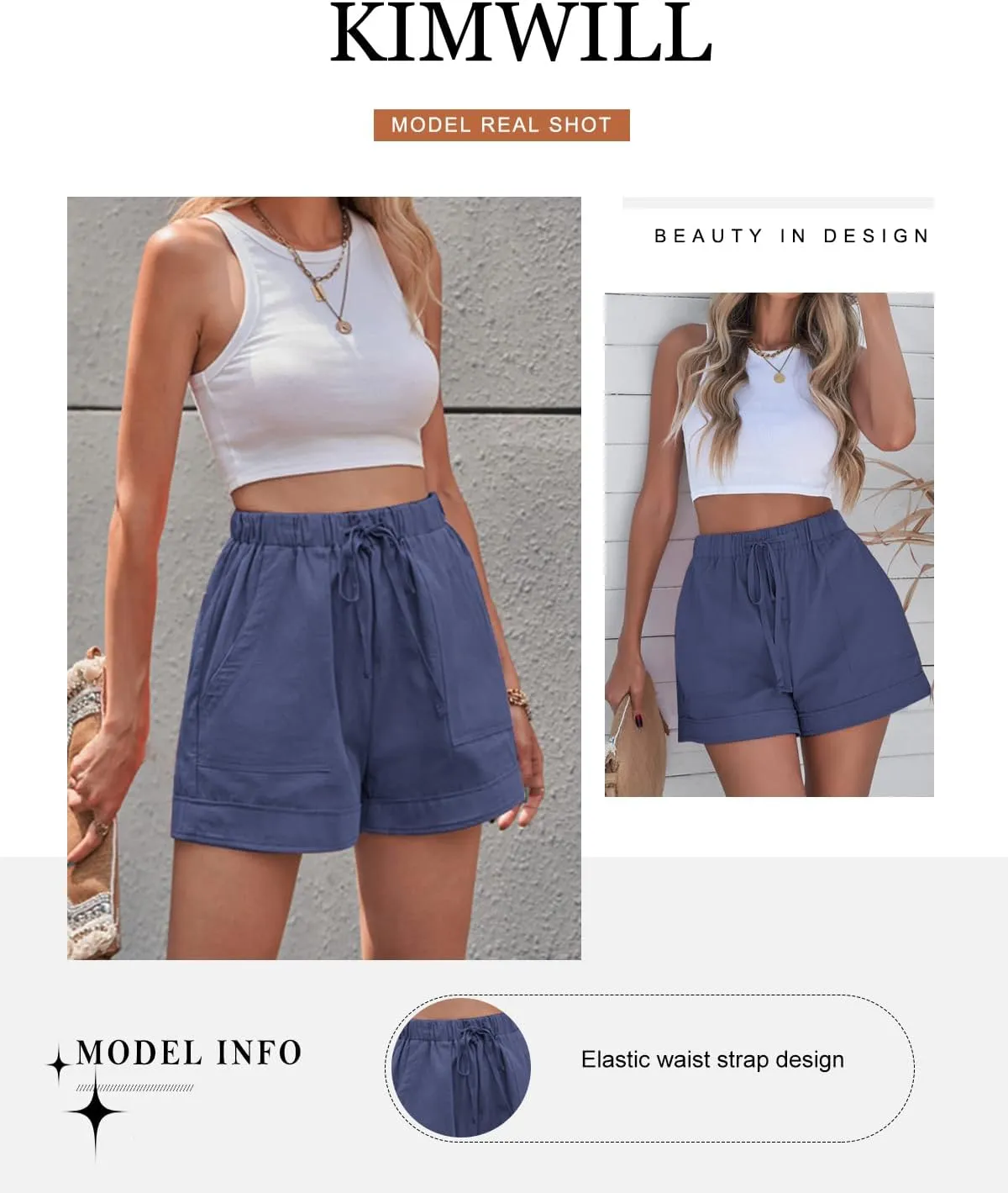 Womens Elastic Waist Comfy Drawstring Shorts Beach Casual Shorts Summer Lightweight Short Pants with Pockets