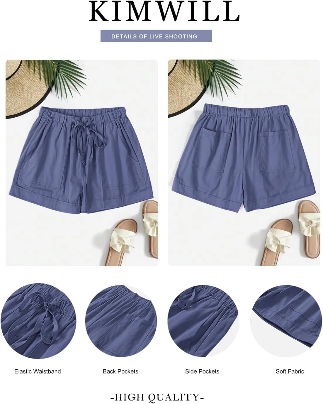 Womens Elastic Waist Comfy Drawstring Shorts Beach Casual Shorts Summer Lightweight Short Pants with Pockets