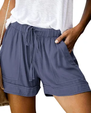 Womens Elastic Waist Comfy Drawstring Shorts Beach Casual Shorts Summer Lightweight Short Pants with Pockets