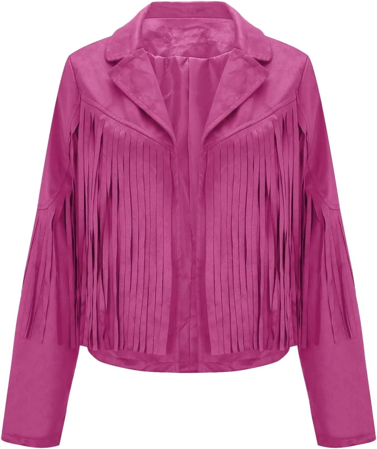 Women's Faux Suede Leather Fringe Jacket Cowgirl Crop Moto Biker Jackets Open Front Tassel Coat Tops 2024 Trendy