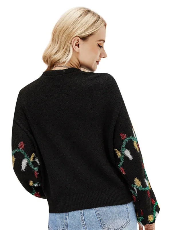Women's New Christmas Lights Sweet Pullover Loose Christmas Knitwear