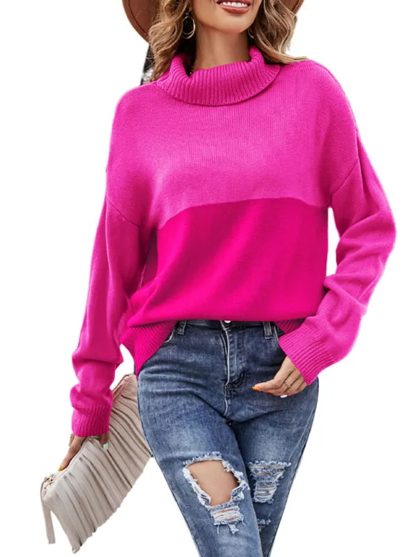 Women's new trendy contrasting color turtleneck pullover sweater