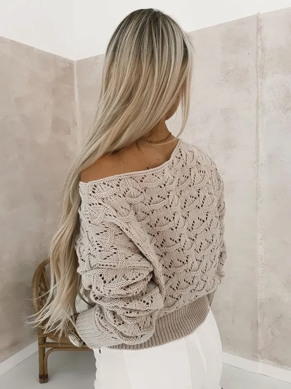 Women's One Shoulder Hollow Casual Commuting Long Sleeve Pullover Sweater