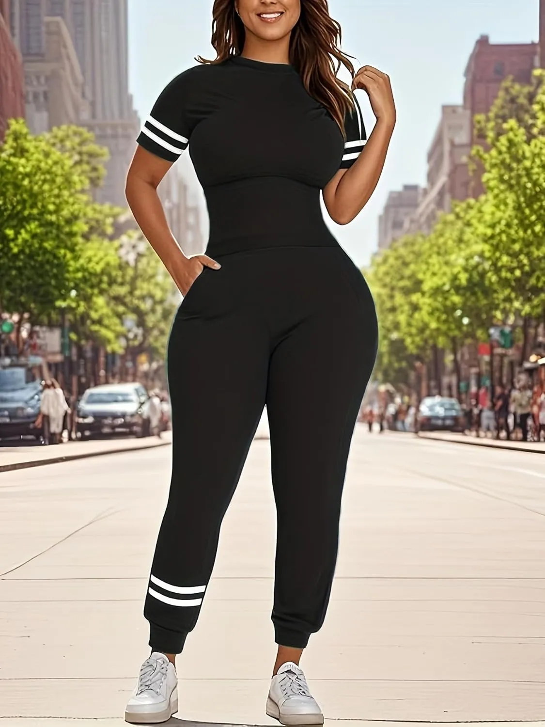 Women's Two Piece Outfits Short Sleeve Pullover with Drawstring Long Pants Tracksuit Pajama Lounge Jogger Sets
